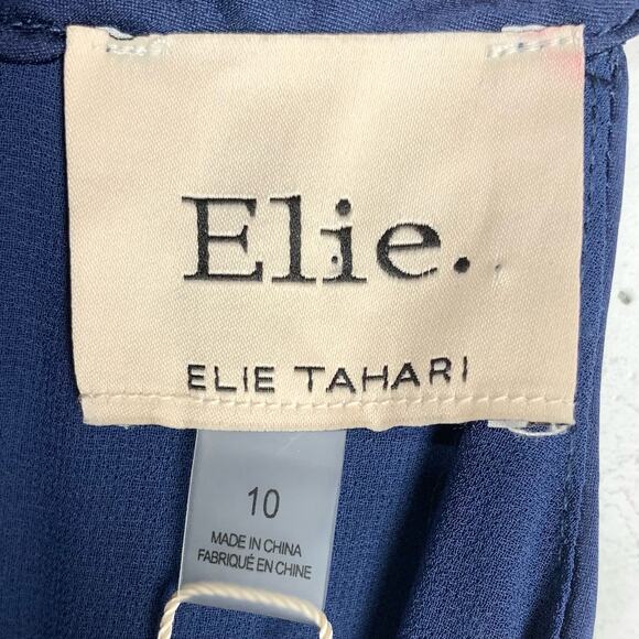 Elie Tahari Womens Blouson Ruffle Halter Midi Dress Blue Sleeveless Size 10 - Picture 2 of 16